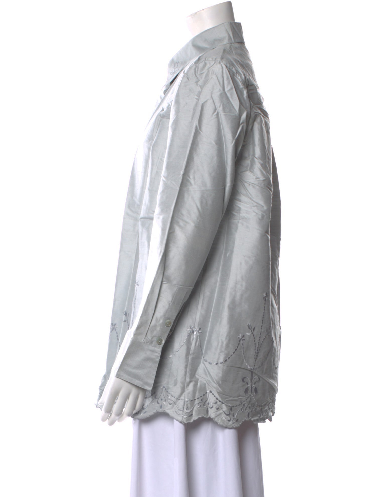 Neiman Marcus Silk Long Sleeve Button-Up Top