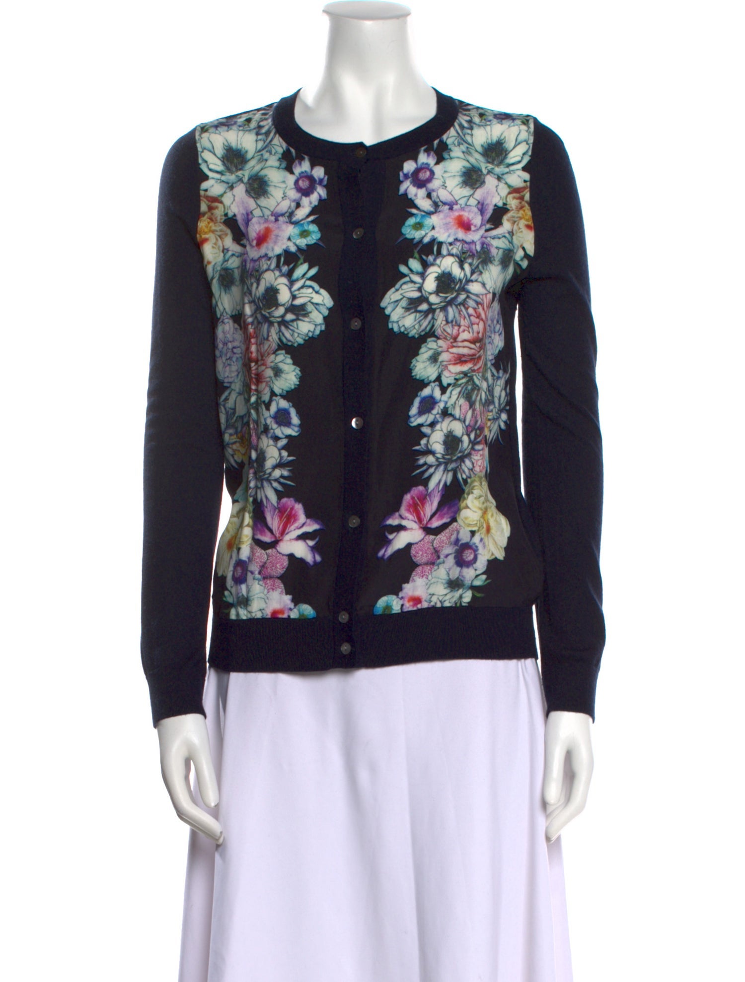 Neiman Marcus Silk Floral Print Sweater