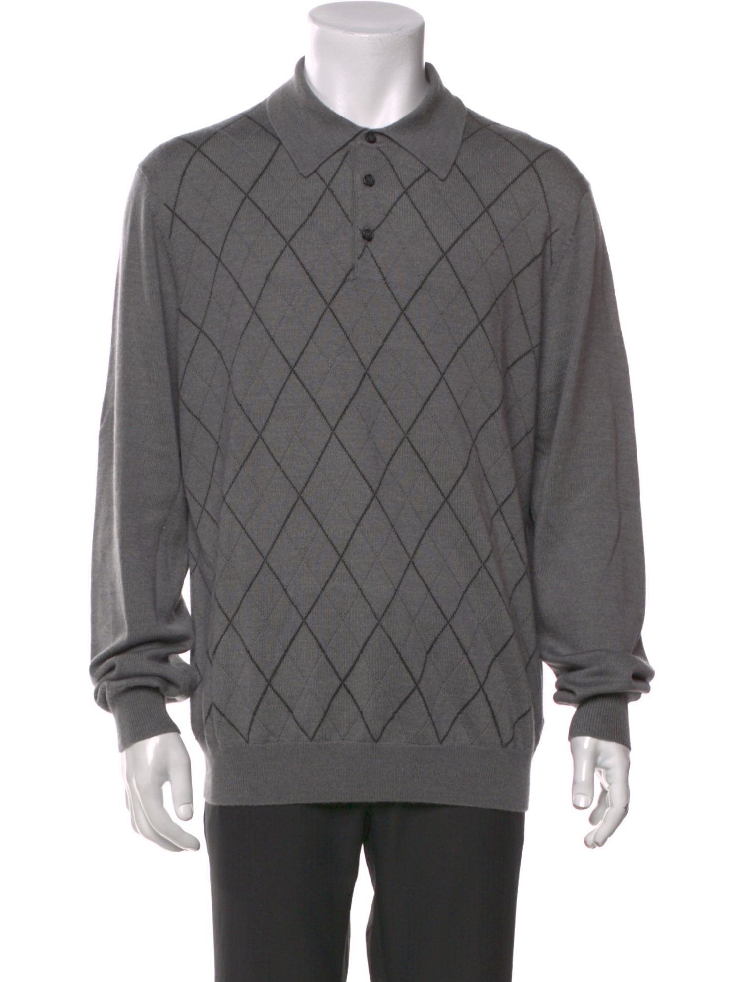 Neiman Marcus Merino Wool Plaid Print Polo Sweater