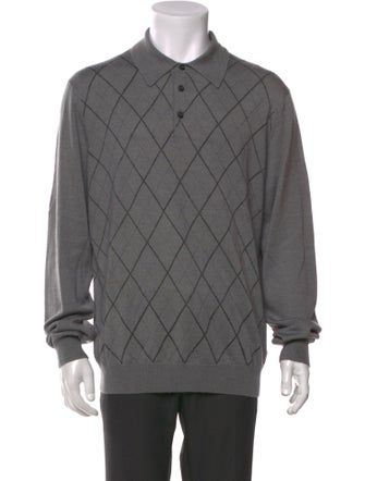 Neiman Marcus Merino Wool Plaid Print Polo Sweater
