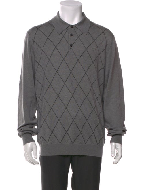 Neiman Marcus Merino Wool Plaid Print Polo Sweater