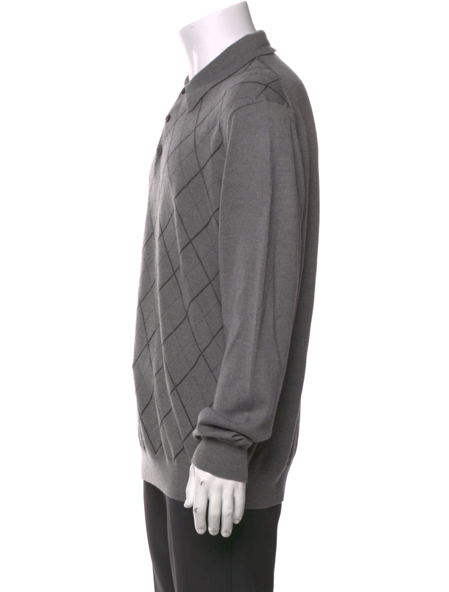 Neiman Marcus Merino Wool Plaid Print Polo Sweater