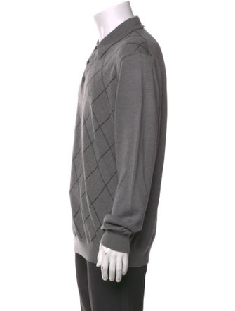 Neiman Marcus Merino Wool Plaid Print Polo Sweater