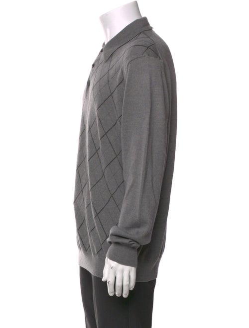 Neiman Marcus Merino Wool Plaid Print Polo Sweater