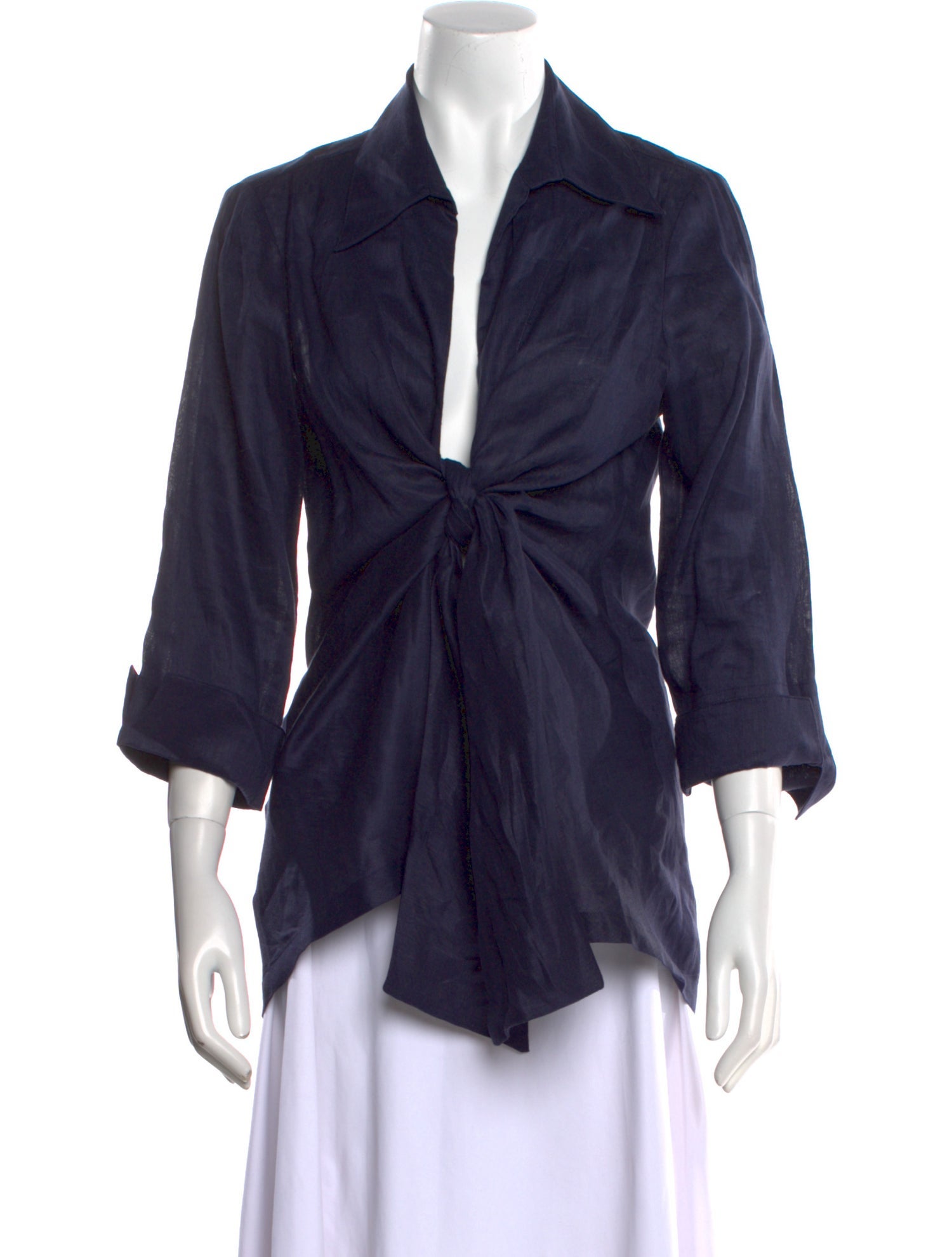 Neiman Marcus Linen Three-Quarter Sleeve Blouse