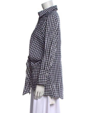 Neiman Marcus Plaid Print Long Sleeve Button-Up Top