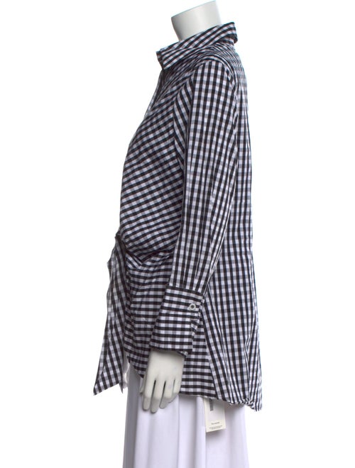 Neiman Marcus Plaid Print Long Sleeve Button-Up Top