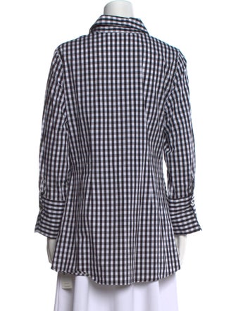 Neiman Marcus Plaid Print Long Sleeve Button-Up Top