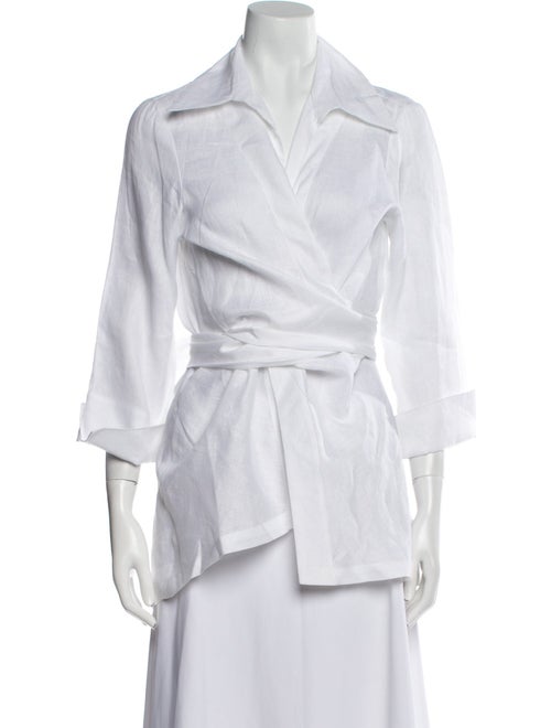 Neiman Marcus Linen Three-Quarter Sleeve Button-Up Top