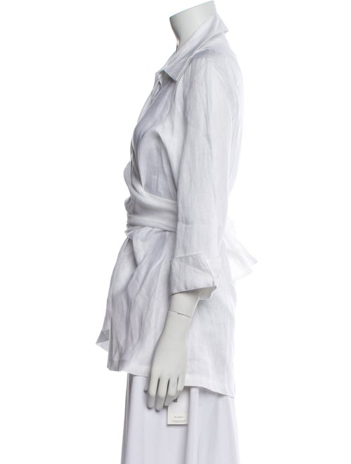 Neiman Marcus Linen Three-Quarter Sleeve Button-Up Top