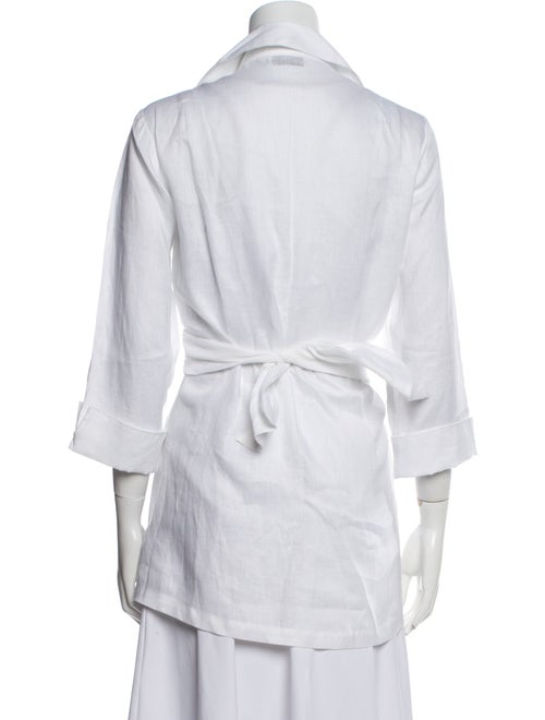 Neiman Marcus Linen Three-Quarter Sleeve Button-Up Top
