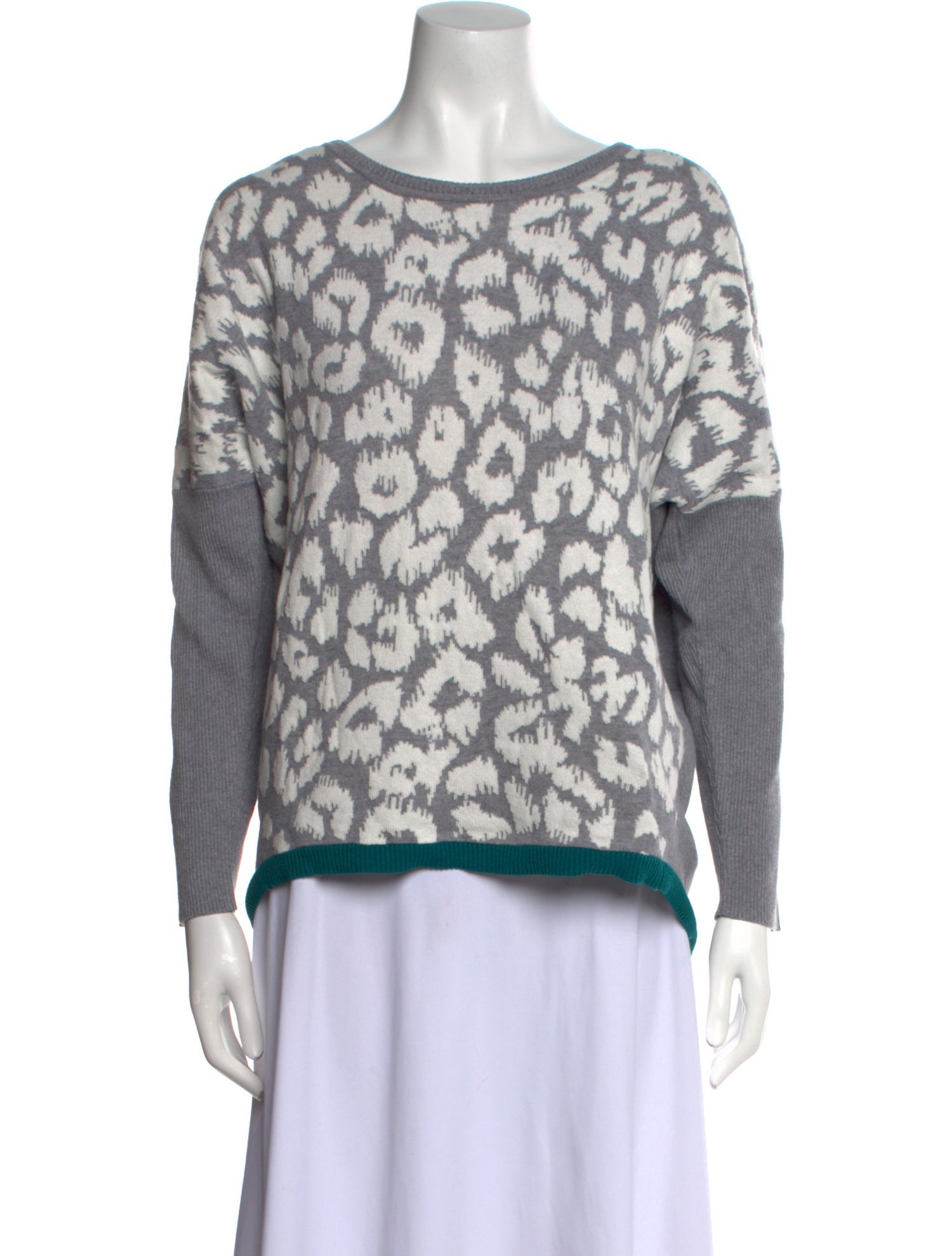 Neiman Marcus Printed Bateau Neckline Sweatshirt