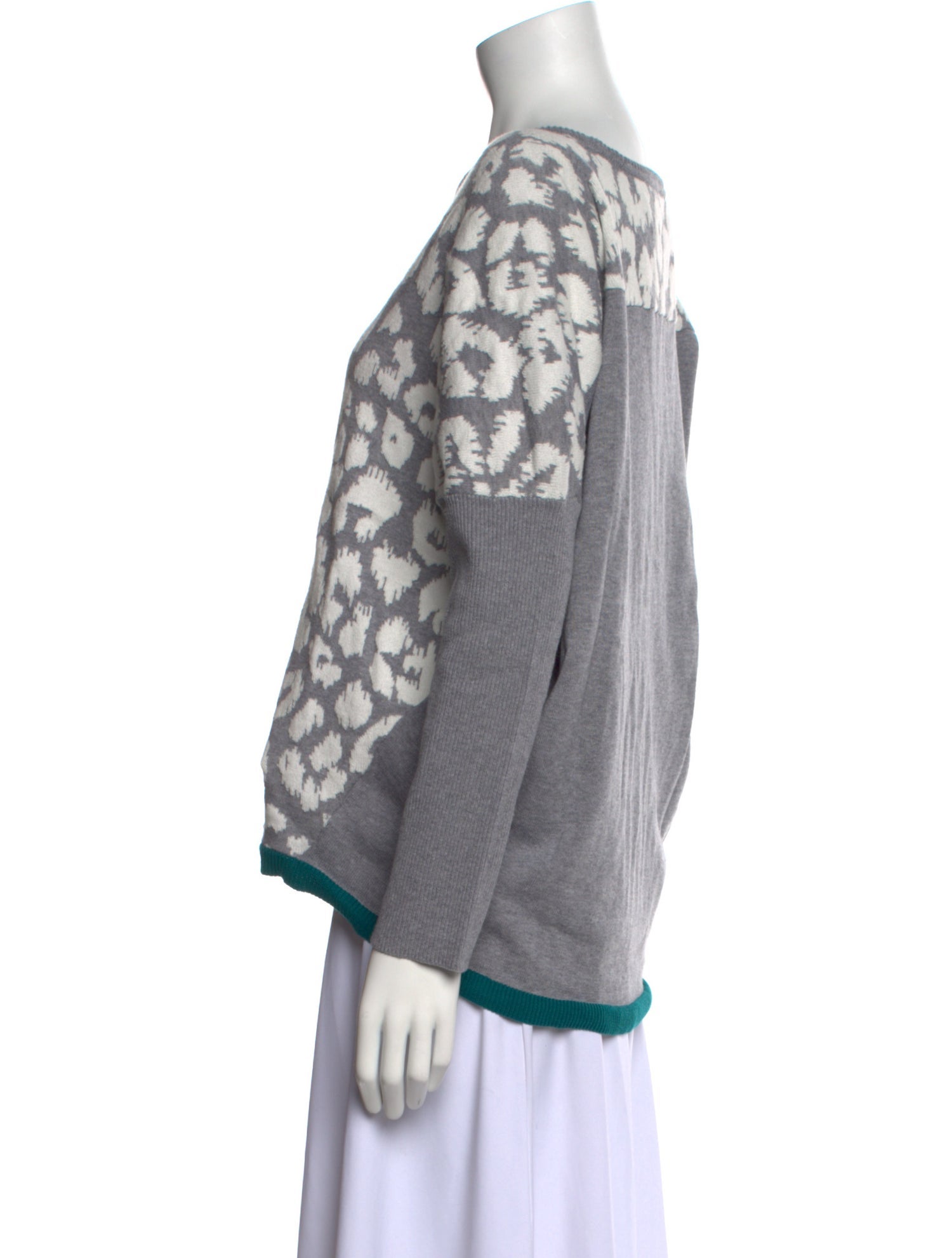 Neiman Marcus Printed Bateau Neckline Sweatshirt