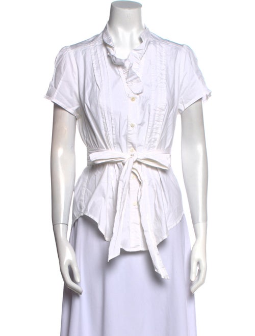 Neiman Marcus Short Sleeve Button-Up Top