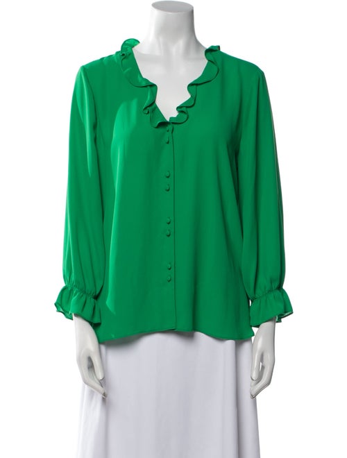 Neiman Marcus V-Neck Three-Quarter Sleeve Blouse