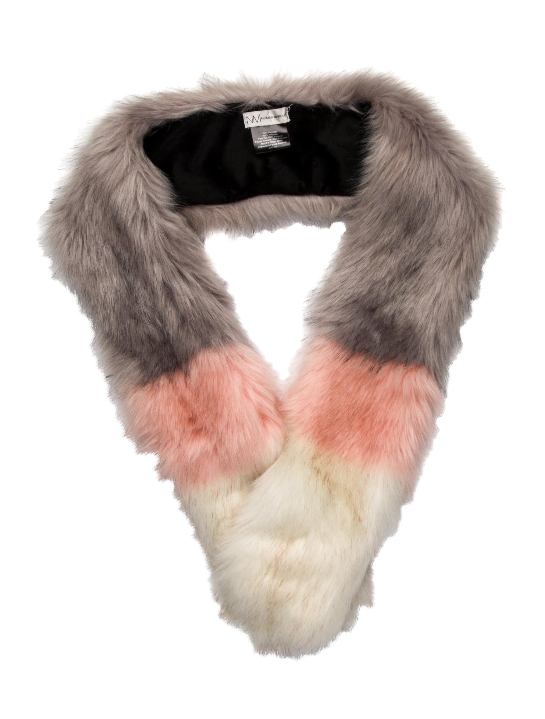 Neiman Marcus Fur Colorblock Pattern Scarf