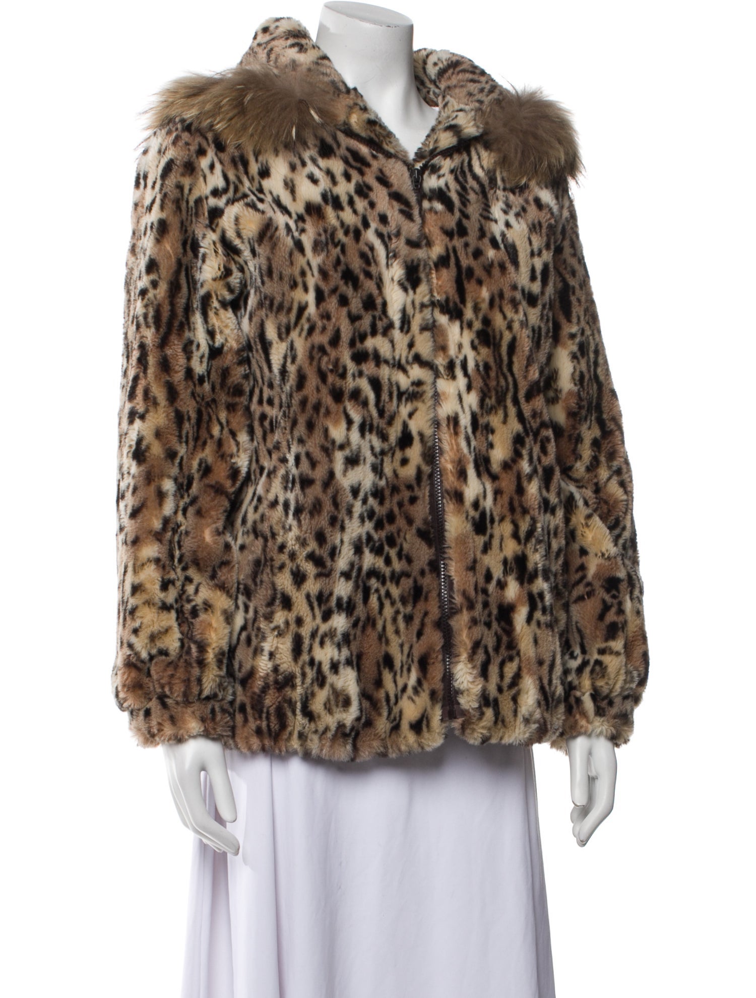 Neiman Marcus Faux Fur Animal Print Faux Fur Coat