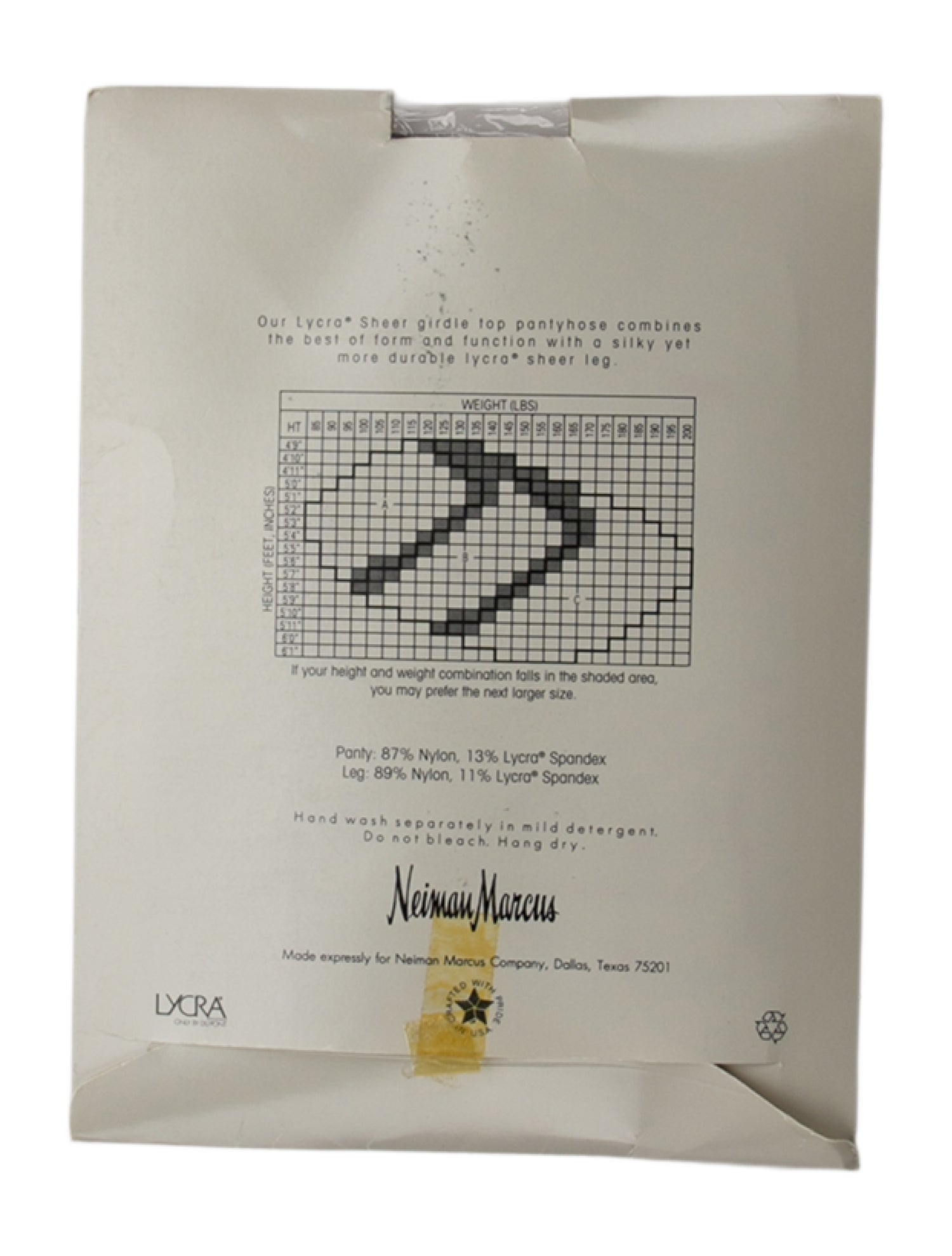 Neiman Marcus Lycra Girdle Top Pantyhose w/Tags