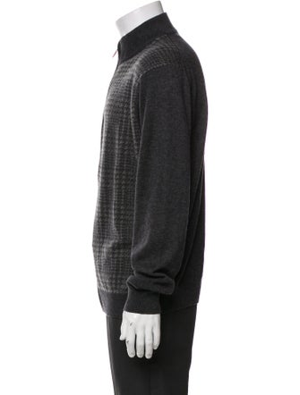 Neiman Marcus Plaid Print Mock Neck Cardigan