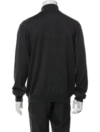 Neiman Marcus Plaid Print Mock Neck Cardigan