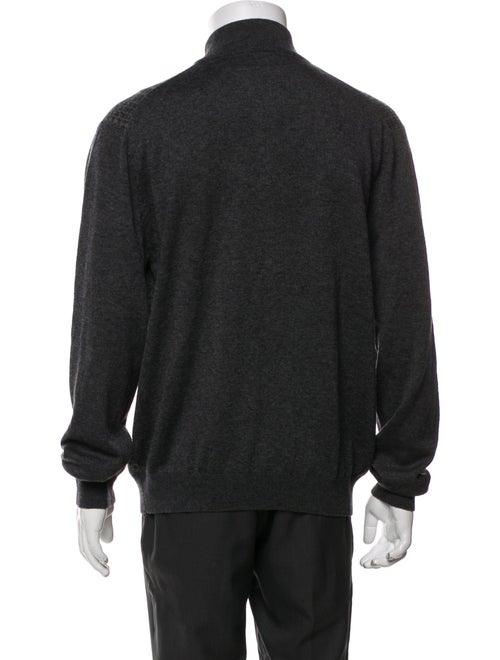 Neiman Marcus Plaid Print Mock Neck Cardigan