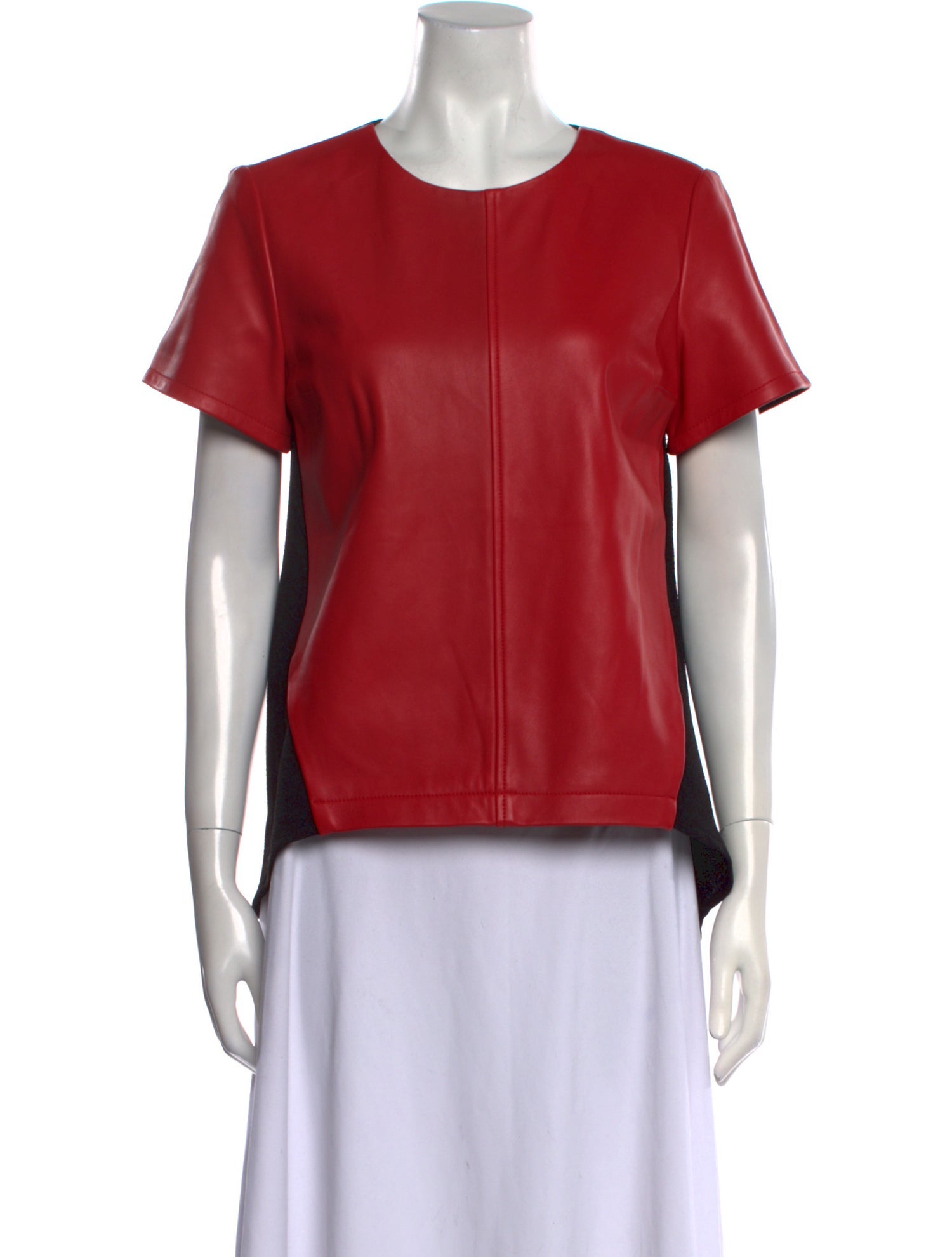 Neiman Marcus Leather Crew Neck Blouse