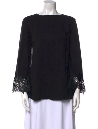 Neiman Marcus Bateau Neckline Long Sleeve Blouse