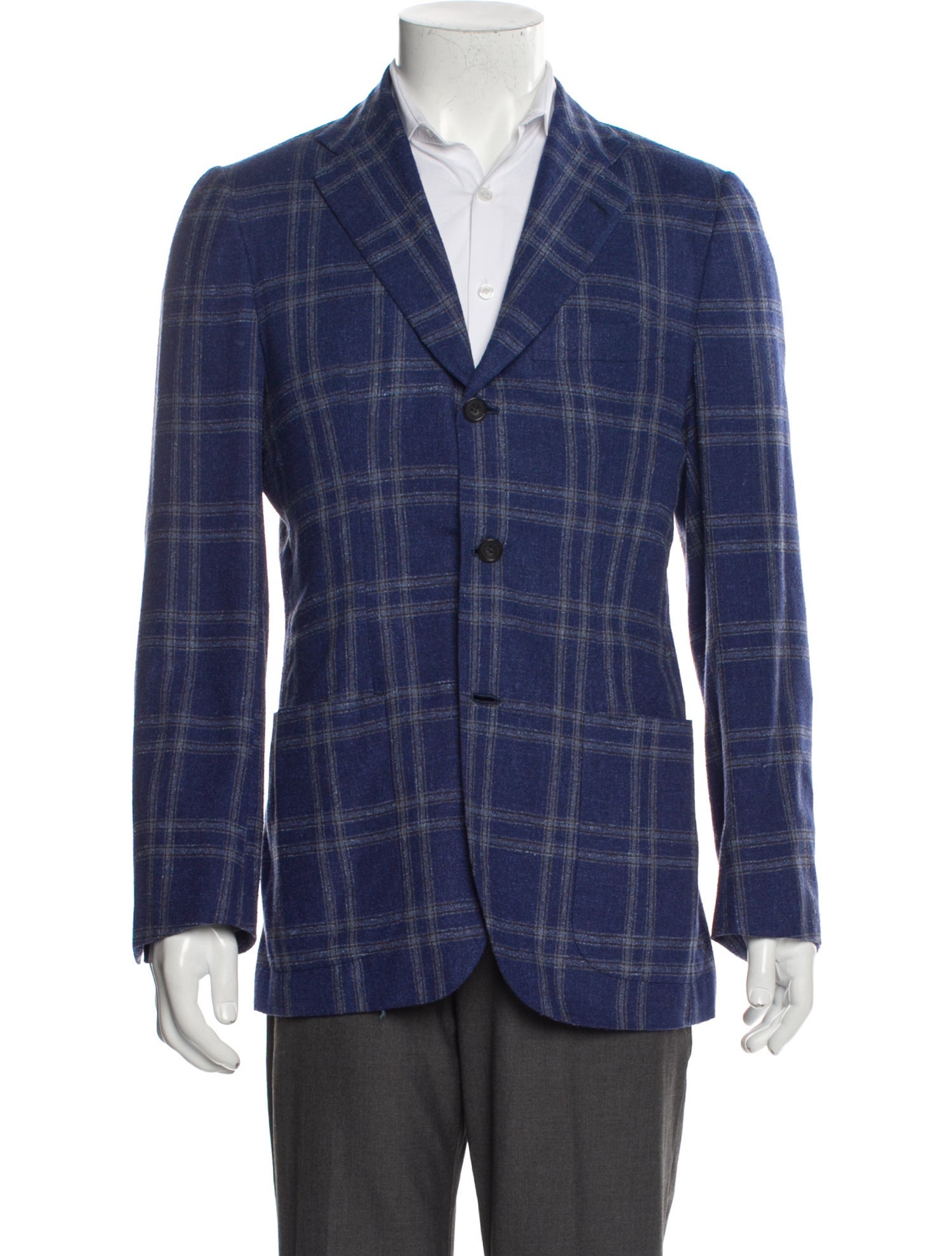 Neiman Marcus Cashmere Plaid Print Blazer
