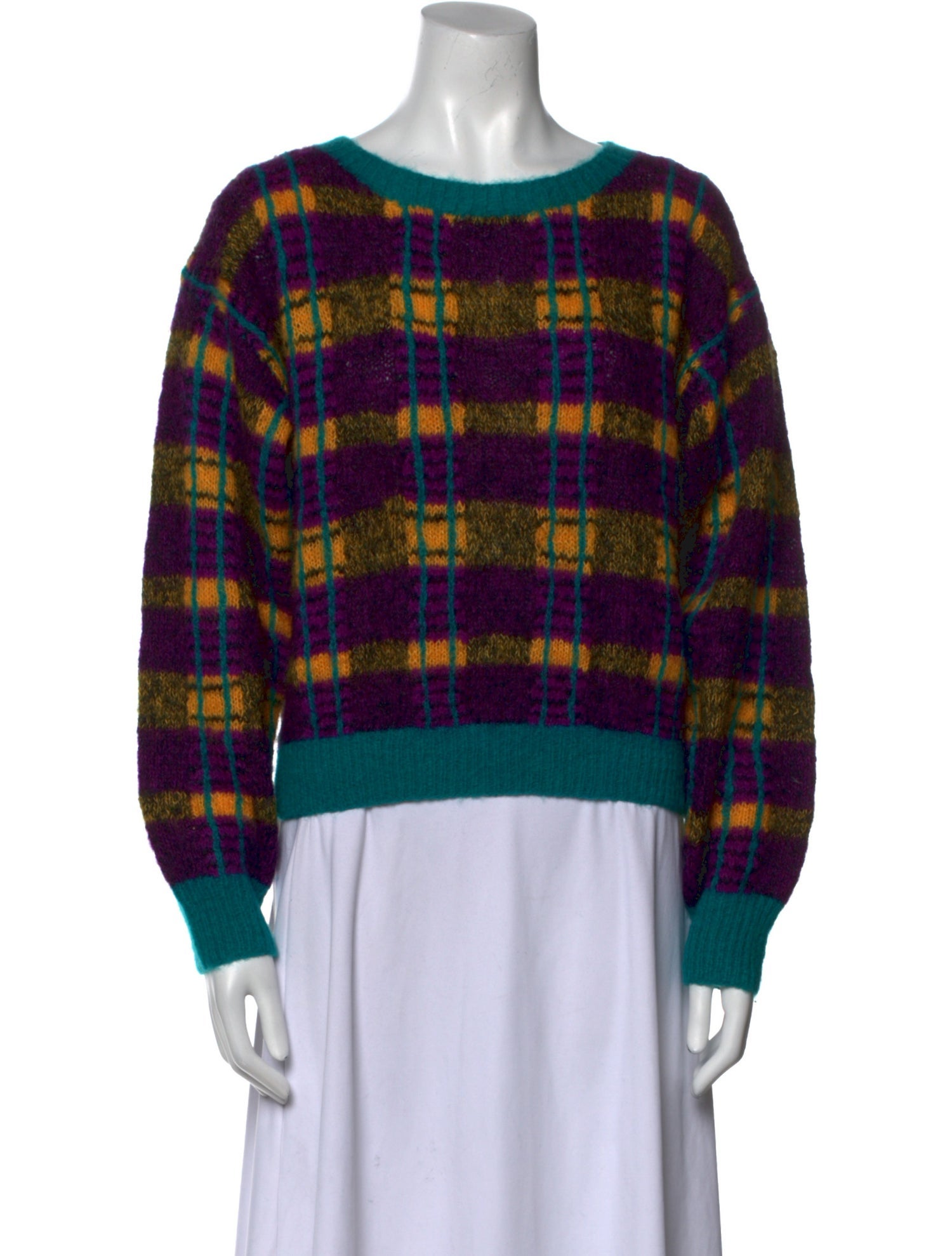 Neiman Marcus Wool Plaid Print Sweater