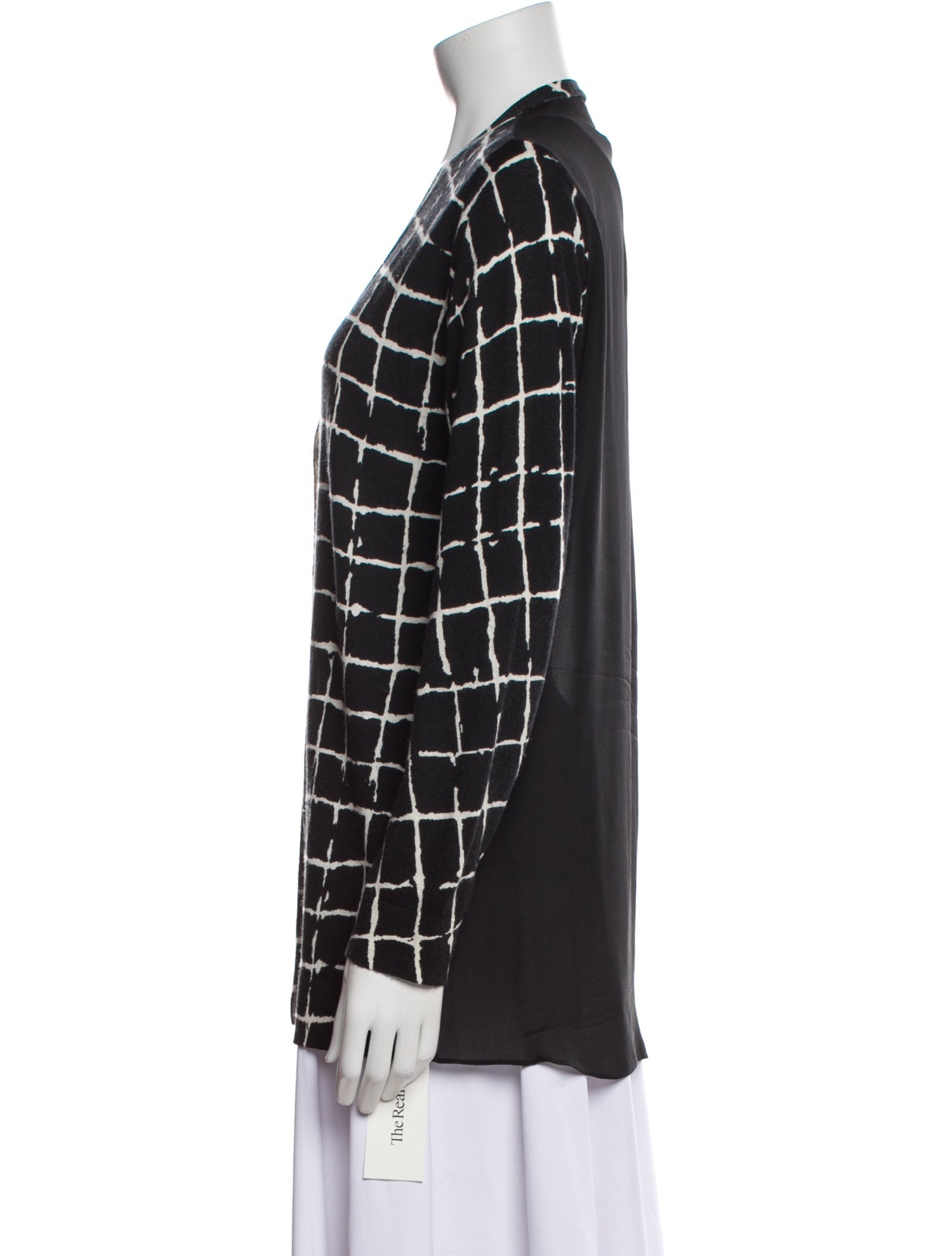 Neiman Marcus Silk Plaid Print Sweater