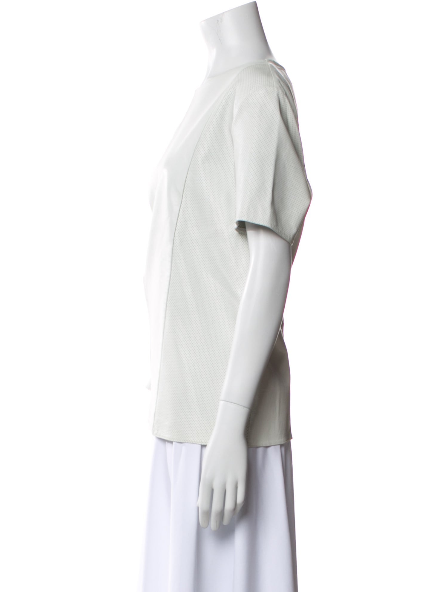 Neiman Marcus Silk Crew Neck Button-Up Top