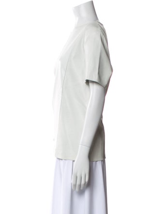 Neiman Marcus Silk Crew Neck Button-Up Top