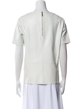 Neiman Marcus Silk Crew Neck Button-Up Top