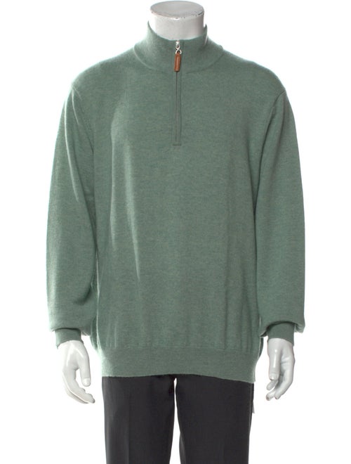 Neiman Marcus Merino Wool Mock Neck Polo Sweater
