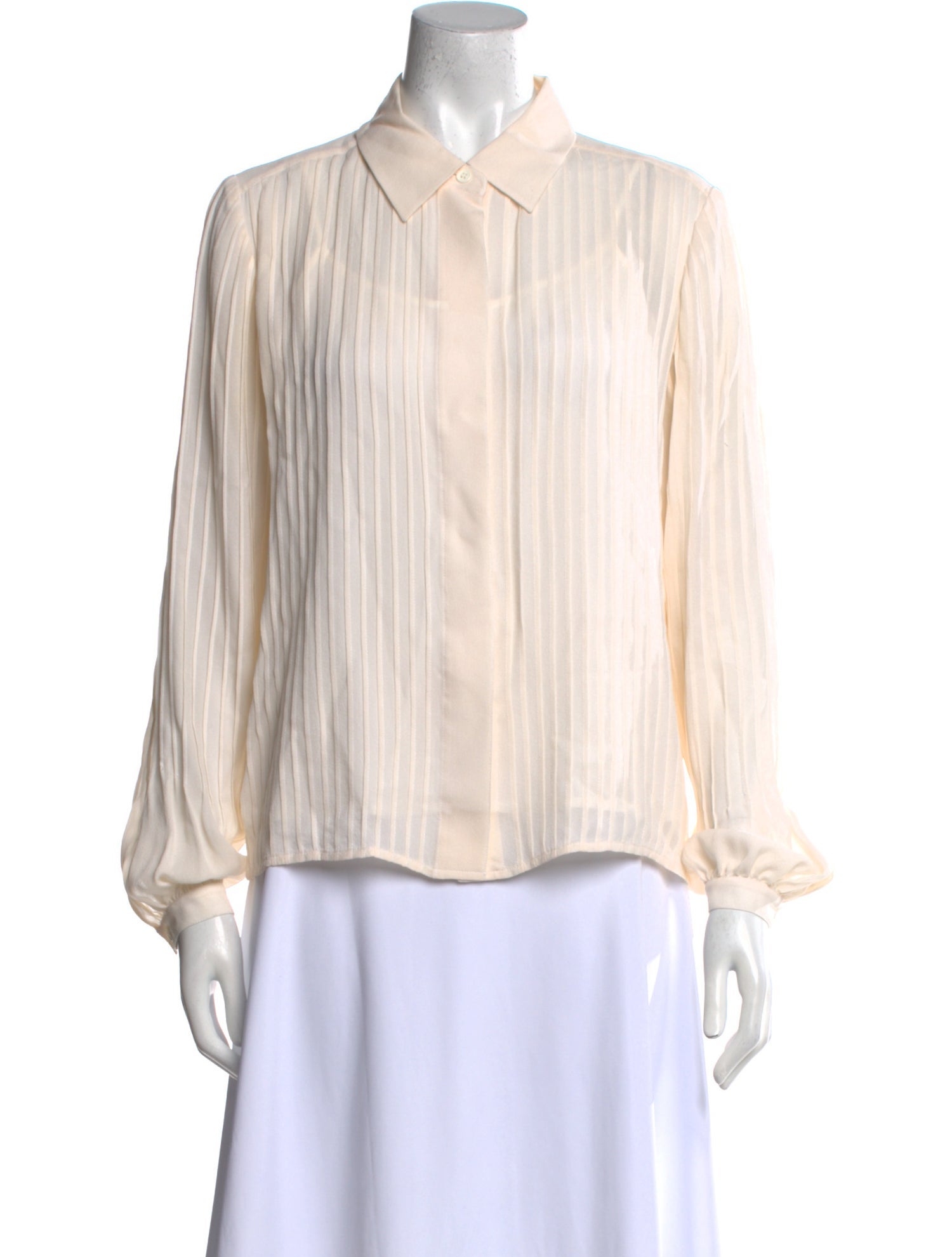 Neiman Marcus Silk Striped Button-Up Top
