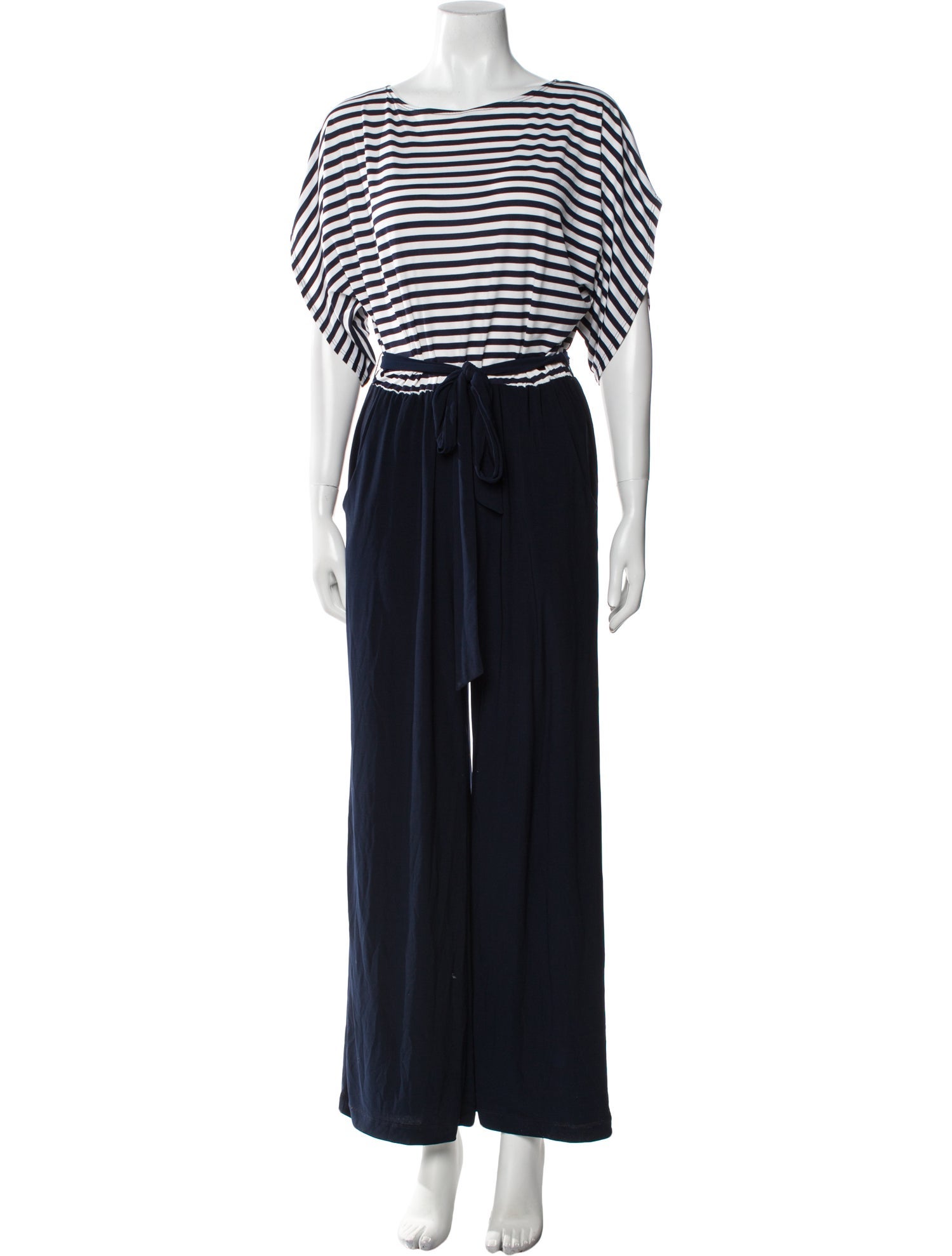 Neiman Marcus Striped Scoop Neck Jumpsuit