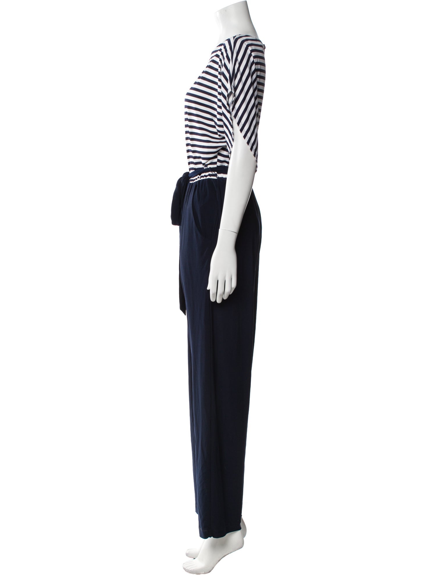 Neiman Marcus Striped Scoop Neck Jumpsuit