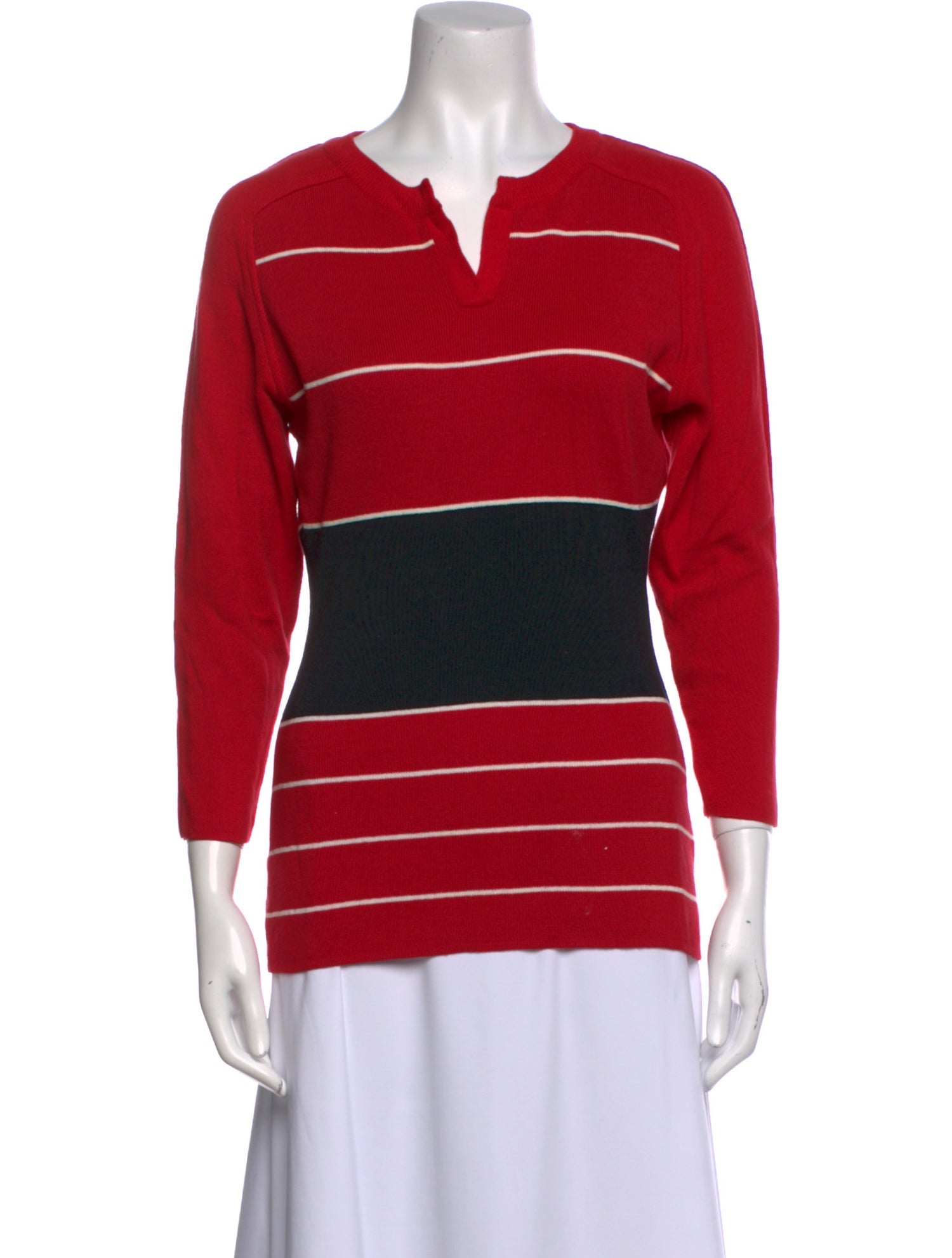 Neiman Marcus Striped V-Neck Polo