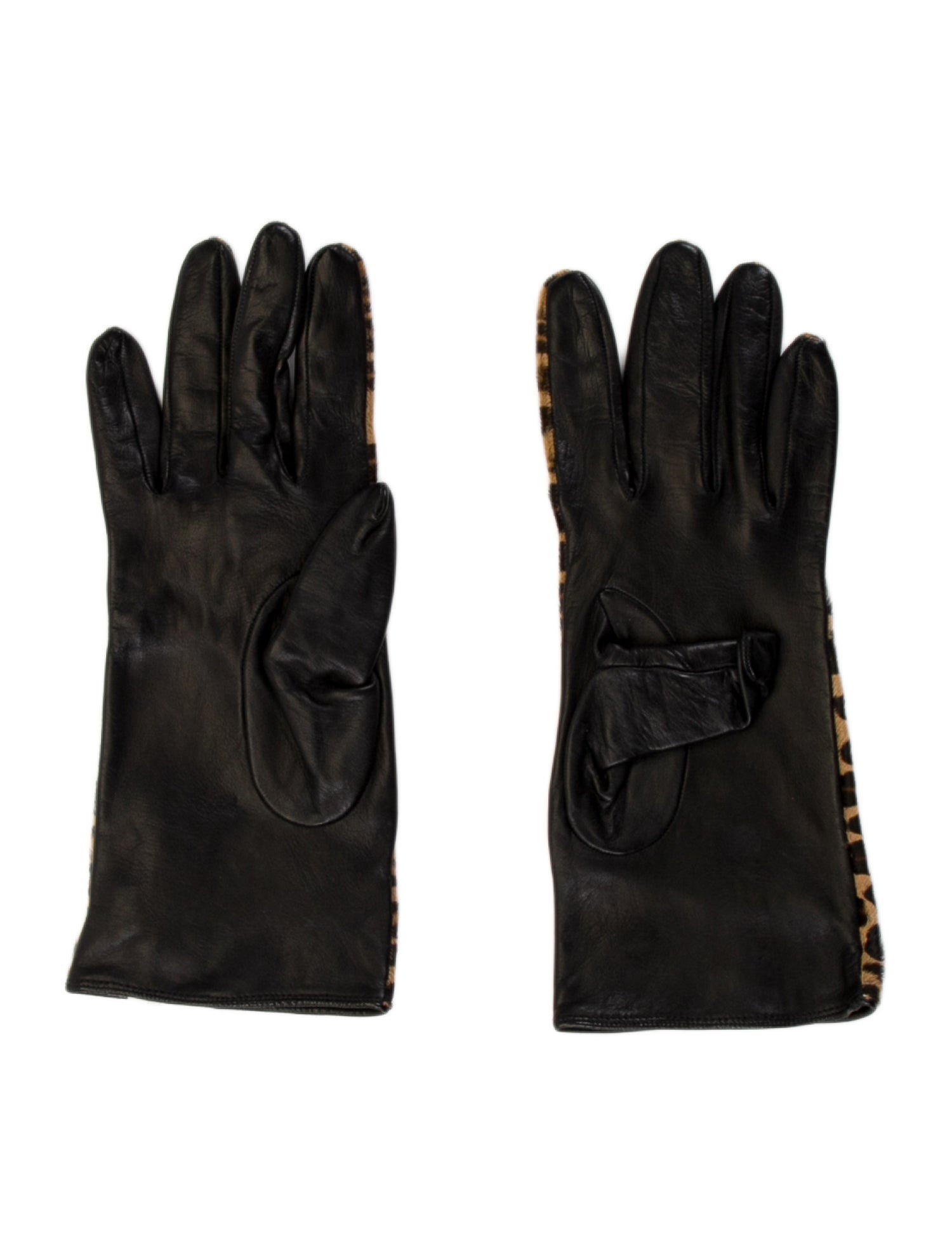 Neiman Marcus Leather Gloves With Leopard-print w/Tags