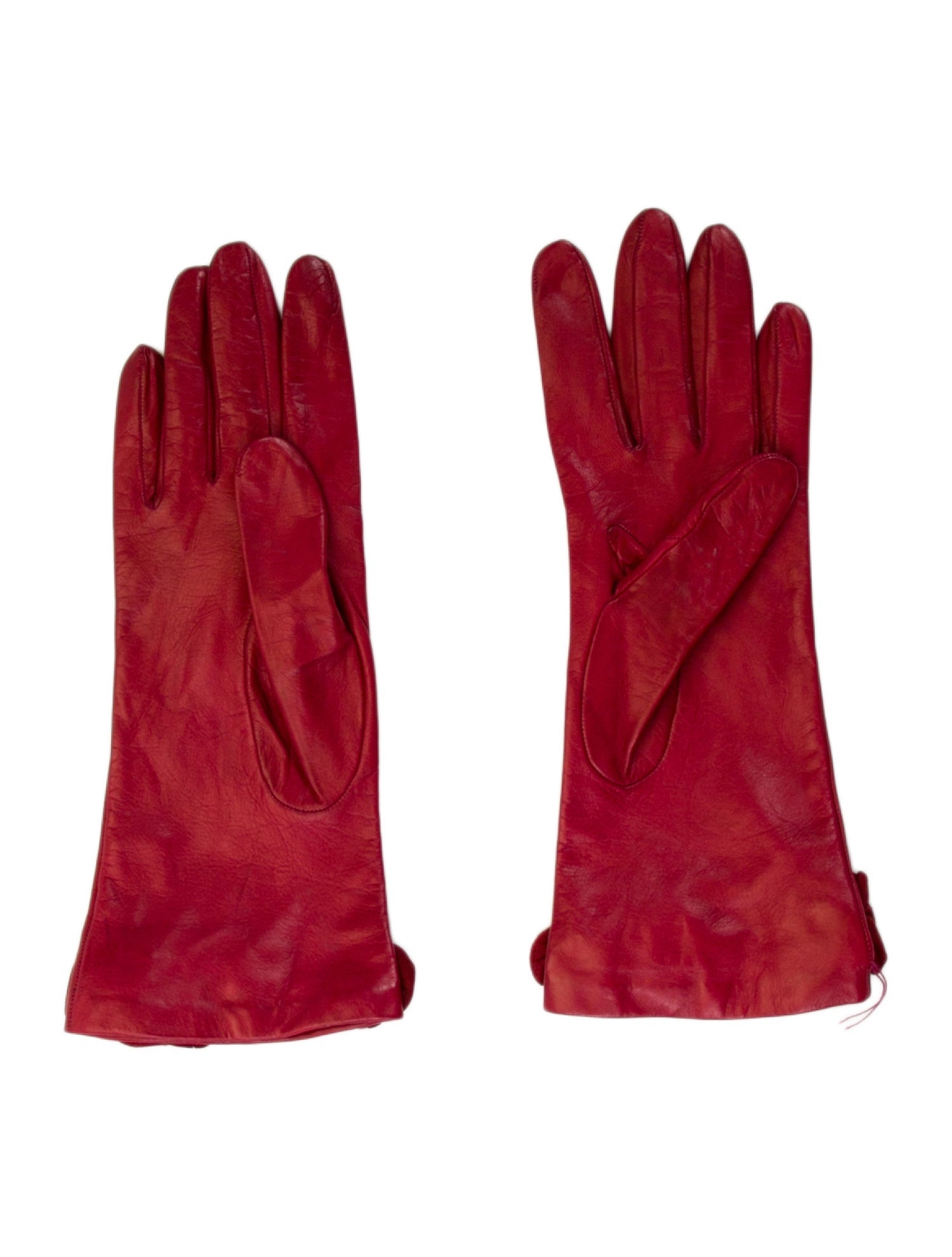 Neiman Marcus Leather Gloves With Flower Accents At Top.