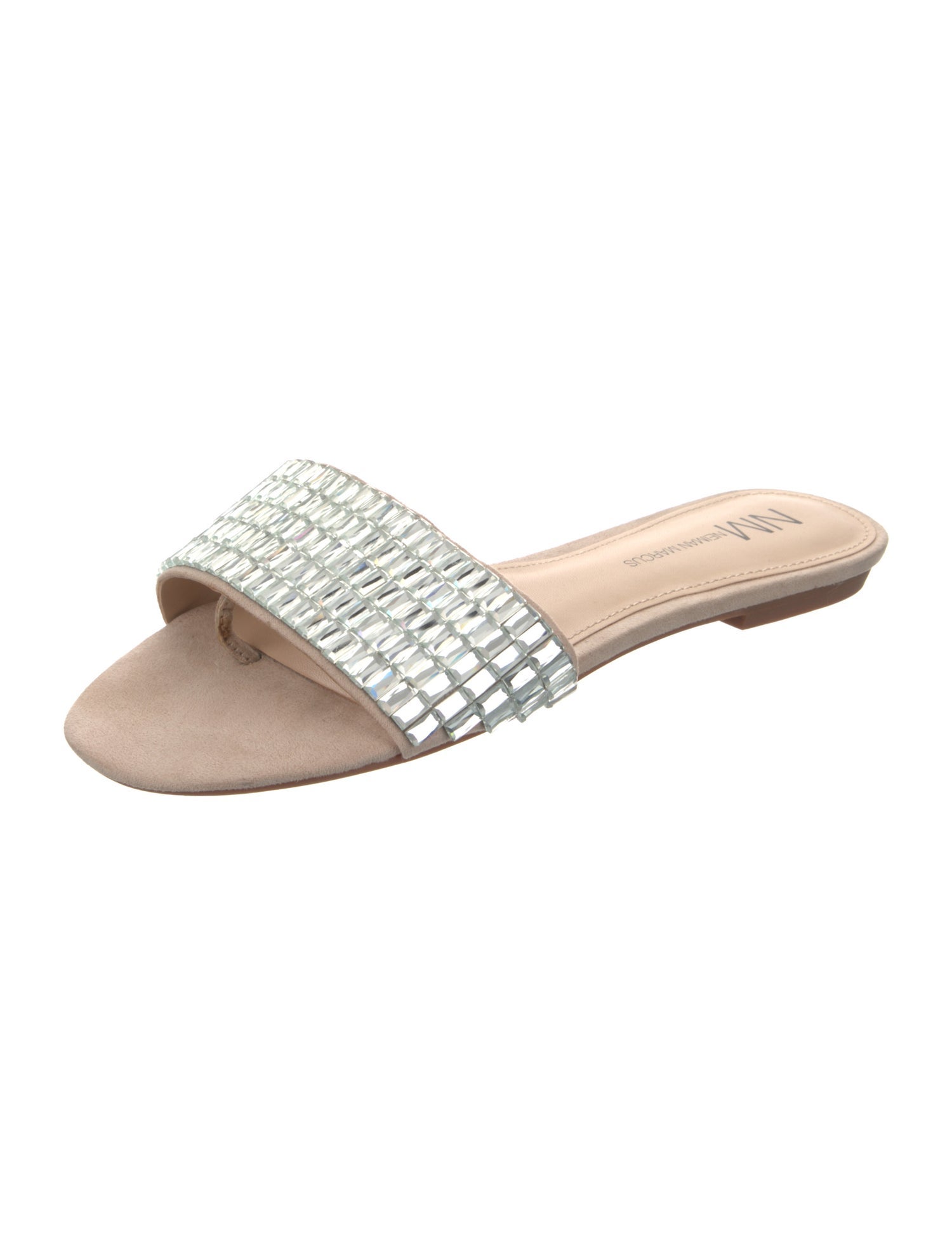 Neiman Marcus Suede Crystal Embellishments Slides