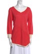 Neiman Marcus V-Neck Three-Quarter Sleeve Top