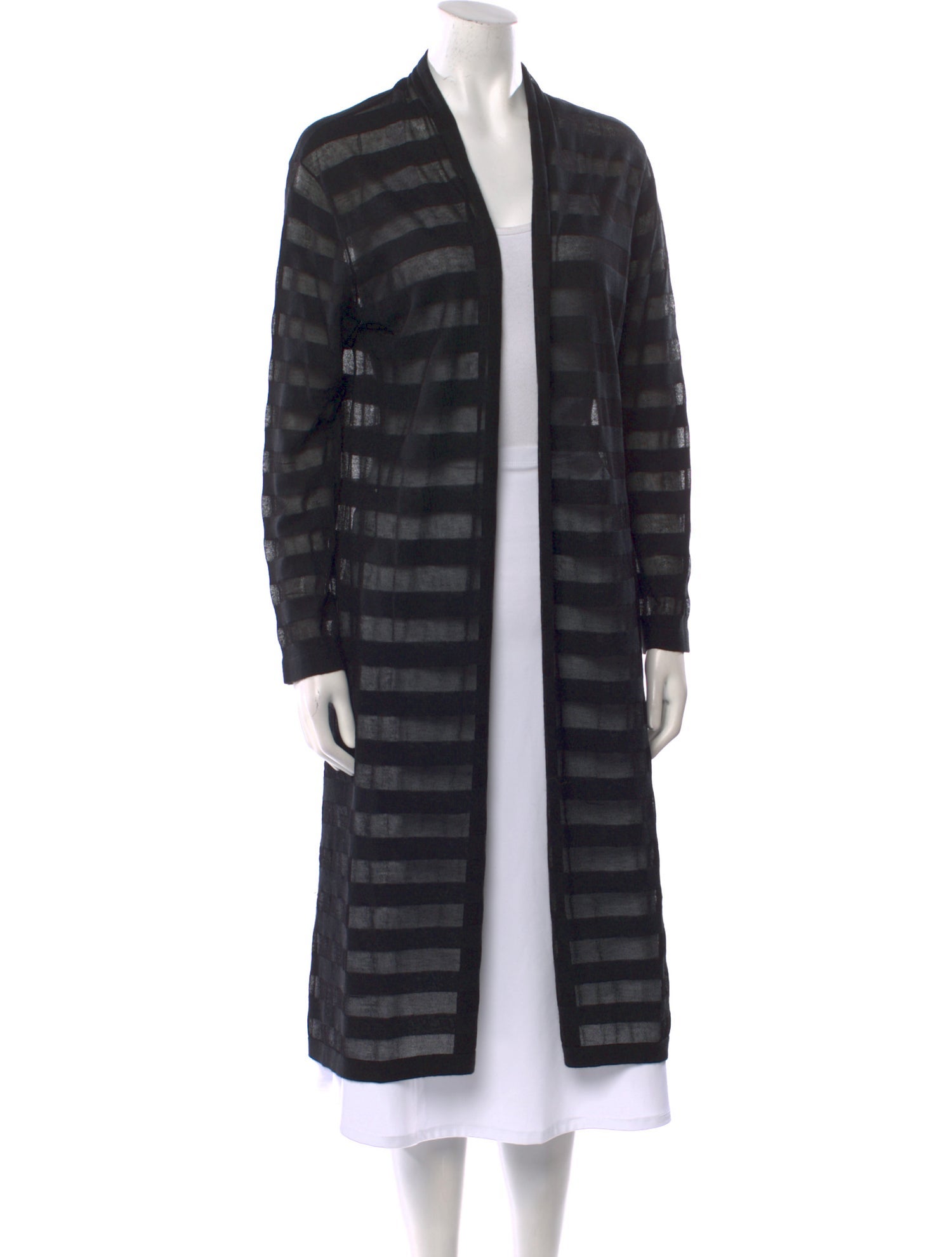 Neiman Marcus Striped Open Front Sweater