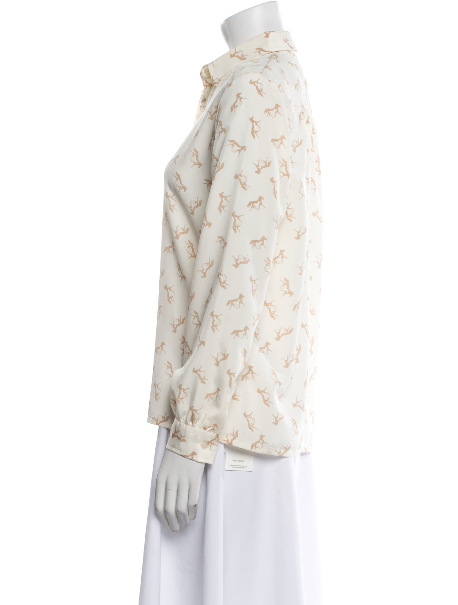 Neiman Marcus Printed Long Sleeve Button-Up Top