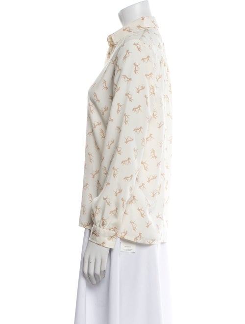 Neiman Marcus Printed Long Sleeve Button-Up Top