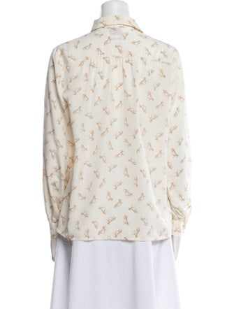 Neiman Marcus Printed Long Sleeve Button-Up Top