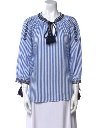 Neiman Marcus Striped Tie Neck Blouse