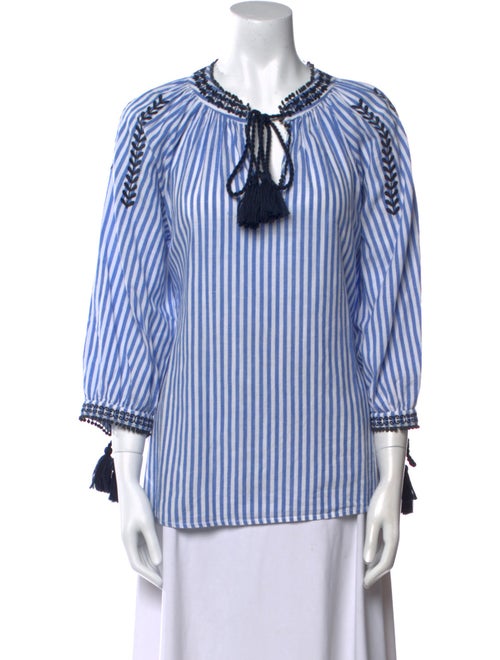 Neiman Marcus Striped Tie Neck Blouse