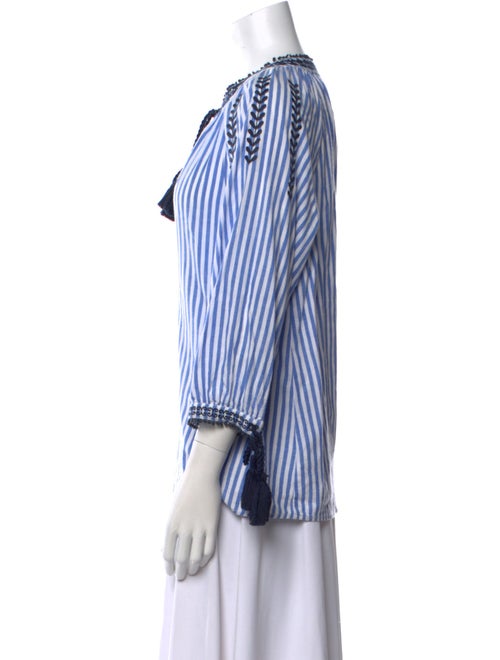 Neiman Marcus Striped Tie Neck Blouse
