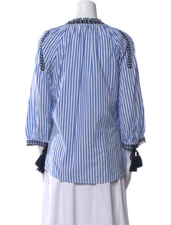 Neiman Marcus Striped Tie Neck Blouse